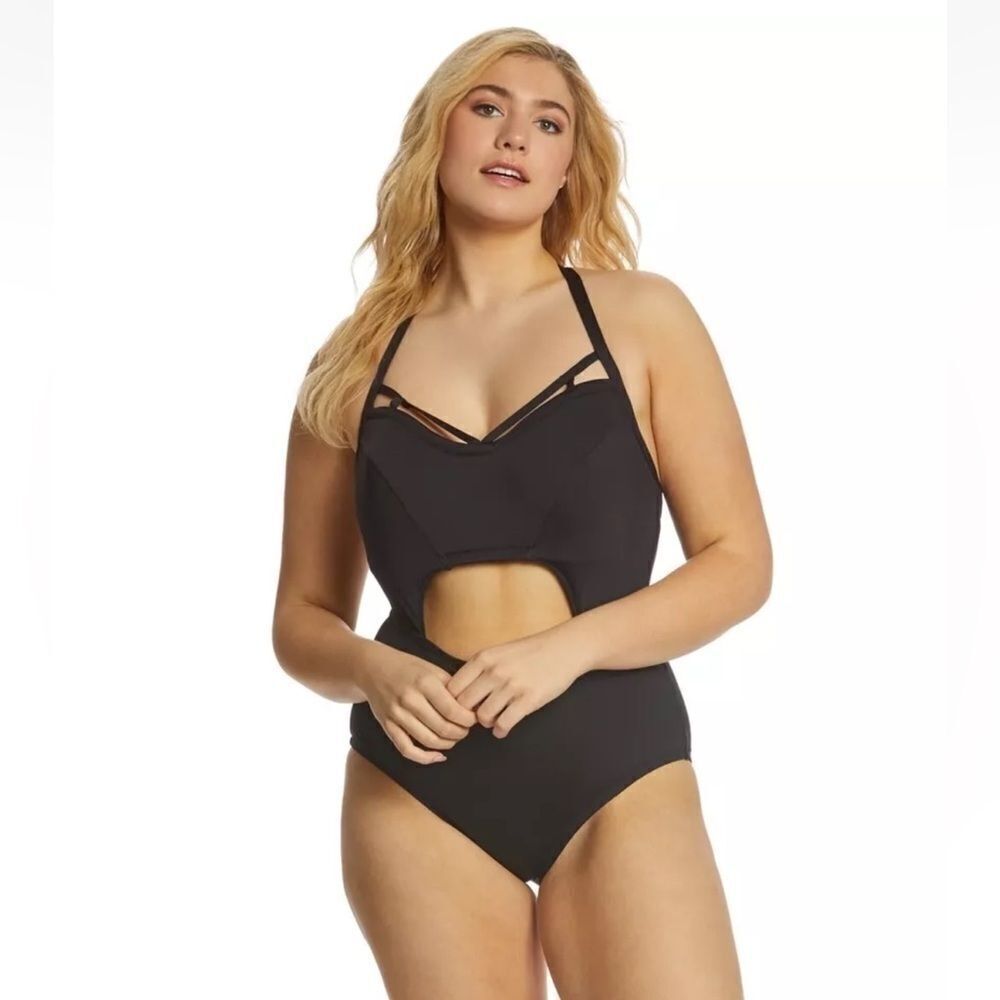 Jessica Simpson NWT Black One Piece Swimsuit Cutout Details Women’s Plus Size 1X